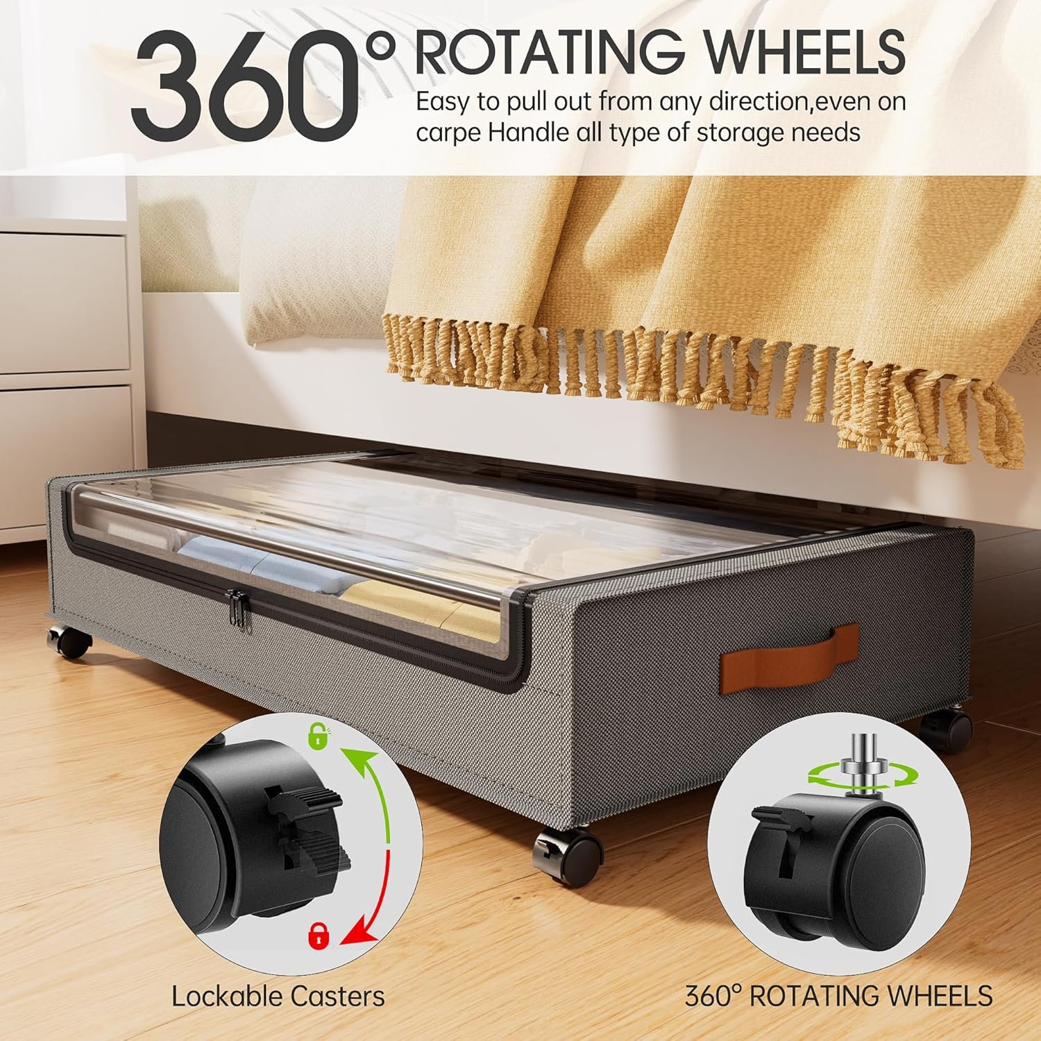 factory direct yecaye under bed storage with wheels, 2 pack under bed storage containers, large under bed rolling storage with clear window & label, bedroom storage organizer for clothes, shoes,toys, books, blankets oem/odm services