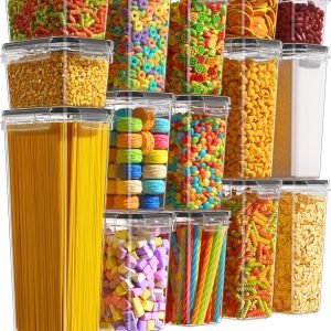 direct bulk orders 15 pack airtight food storage containers with lids, kitchen pantry organizers and storage, bpa-free plastic food canisters for cereal, flour, sugar, pasta, dry food, include labels & marker low-cost wholesale