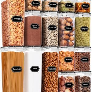 direct bulk orders praki airtight food storage containers set, 16 pcs bpa free plastic dry food canisters for kitchen pantry organization and storage ideal for cereal, flour & sugar - labels, marker(black) low-cost wholesale