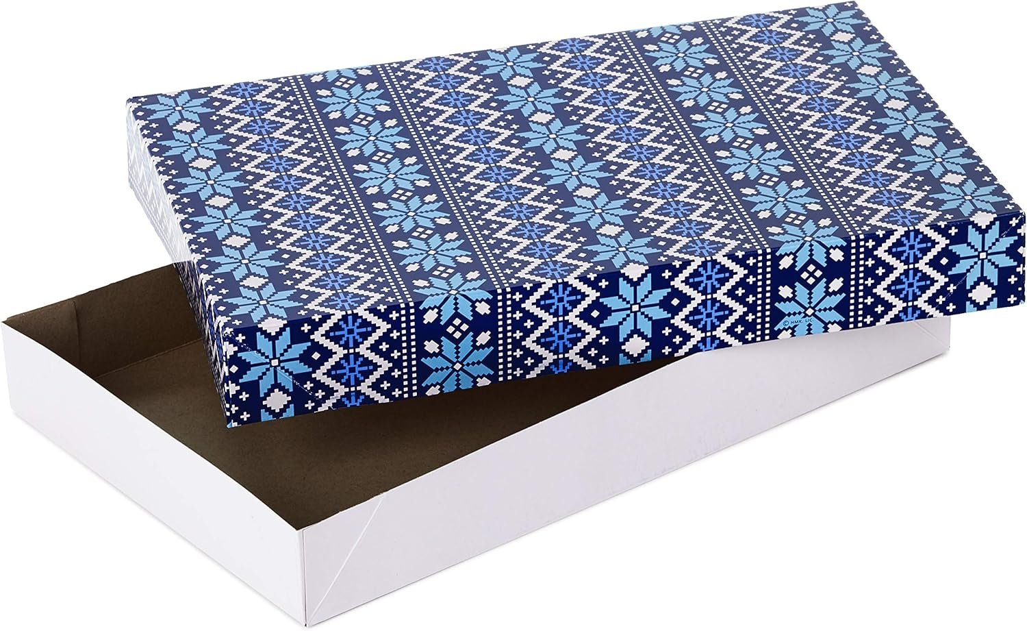 trade price hallmark medium holiday gift boxes with lids (12 shirt boxes, 4 designs: snowflakes, stripes, sweater pattern, reindeer) for christmas, hanukkah, holiday parties, hostess gifts wholesale supplier