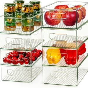 factory direct hudgan set of 8 stackable organizer bins, straight sides plastic storage containers for pantry organization and kitchen storage bins, acrylic clear bins for organizing oem/odm services