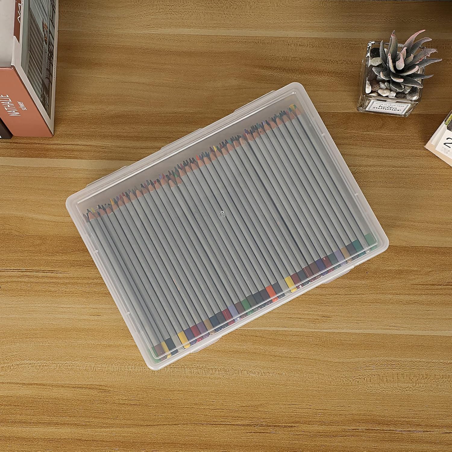 factory price btsky clear plastic storage box with flap lid, multipurpose craft organizers and storage box art supply storage organizer plastic sewing box for beads pencils notebooks, 2 pack medium volume discount