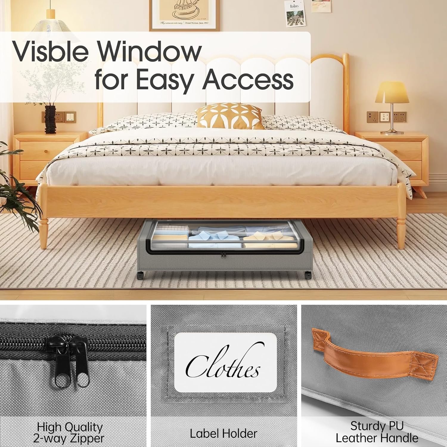 factory direct yecaye under bed storage with wheels, 2 pack under bed storage containers, large under bed rolling storage with clear window & label, bedroom storage organizer for clothes, shoes,toys, books, blankets oem/odm services