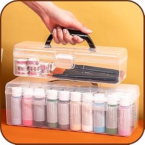 buy in bulk udefineit 2 sizes portable clear acrylic paint organizer boxes with handle, empty craft paint storages for paint bottle/brush, hold up to 30 bottles of 2 fl. oz acrylic paints, plastic long pencil box source from factory