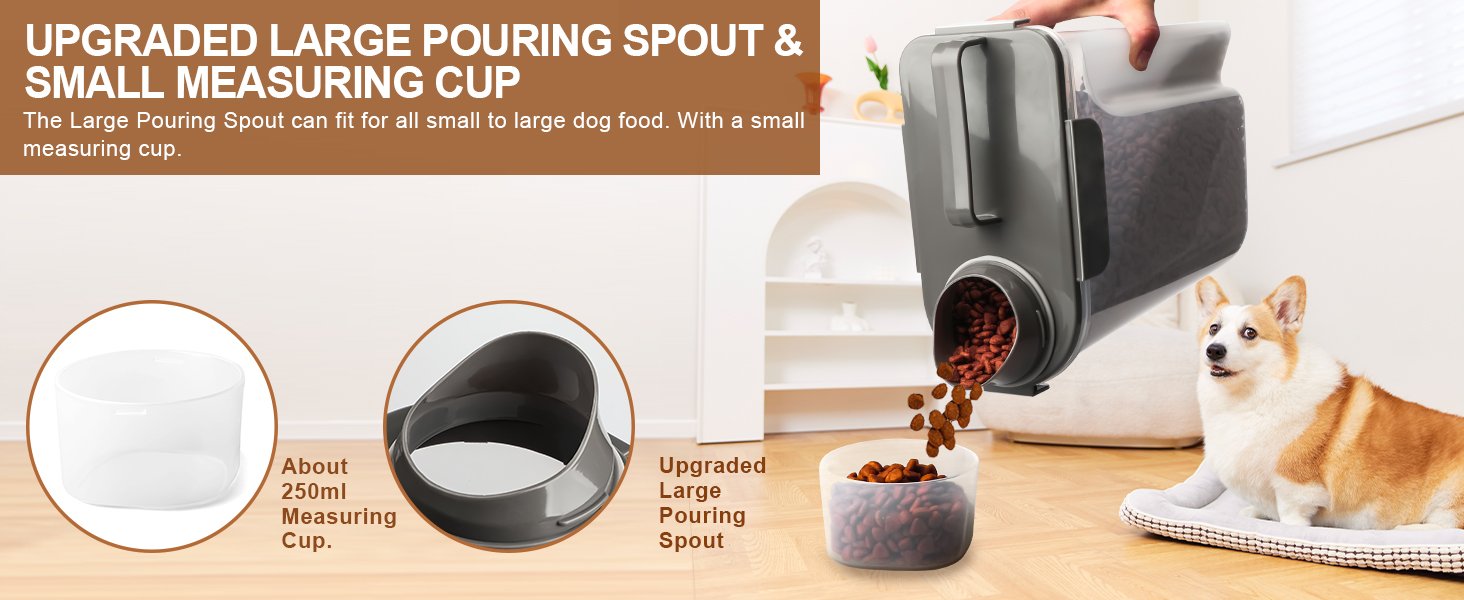 direct bulk orders dog food storage container, 5-7 lbs airtight pet food container, cat food container dispenser plastic bin with pouring spout, portable handle and a collapsible bowl for dogs cats grey/6qt low-cost wholesale