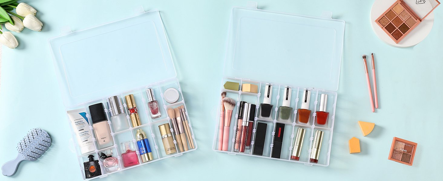 factory direct 2 pack 36 grids clear plastic organizer box with adjustable dividers, small craft organizers and storage, compartment container for bead, nail, jewelry, art, diy crafts, fishing tackle, small items oem/odm services