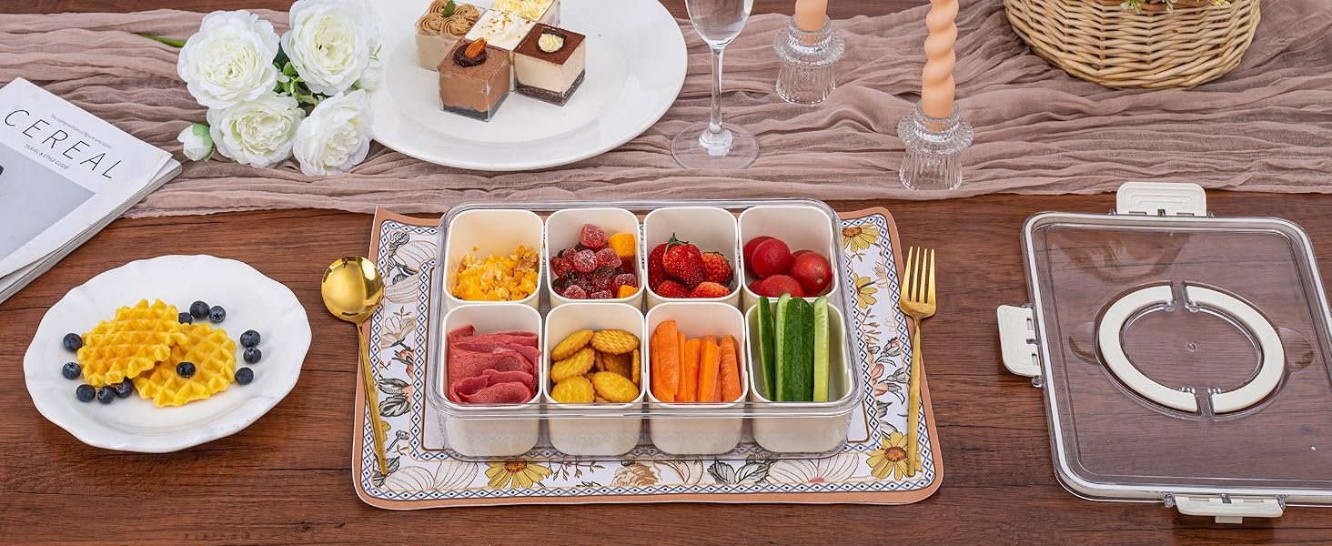 manufacturer direct divided serving tray with handle, 8 compartments snack box for candy, nuts, cookies, fruit, snacks platters, party favor, wedding, home decor supplier direct