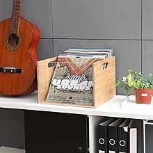 buy in bulk record album storage crate, bamboo & acrylic vinyl ​record crate, multifunctional visible record holder crate with handle, great for storing vinyl ​record lp's/albums hanging letter size folders toy source from factory
