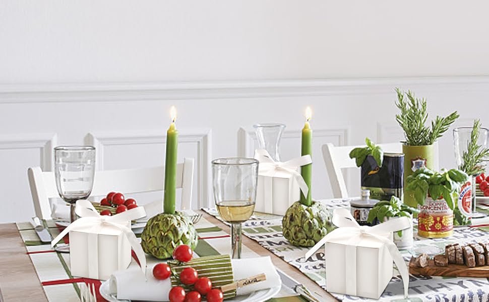 manufacturer direct kposiya 100 pack favor boxes 2x2x2 inch candy boxes white gift boxes with ribbons for wedding baby shower decorations birthday party supplies supplier direct