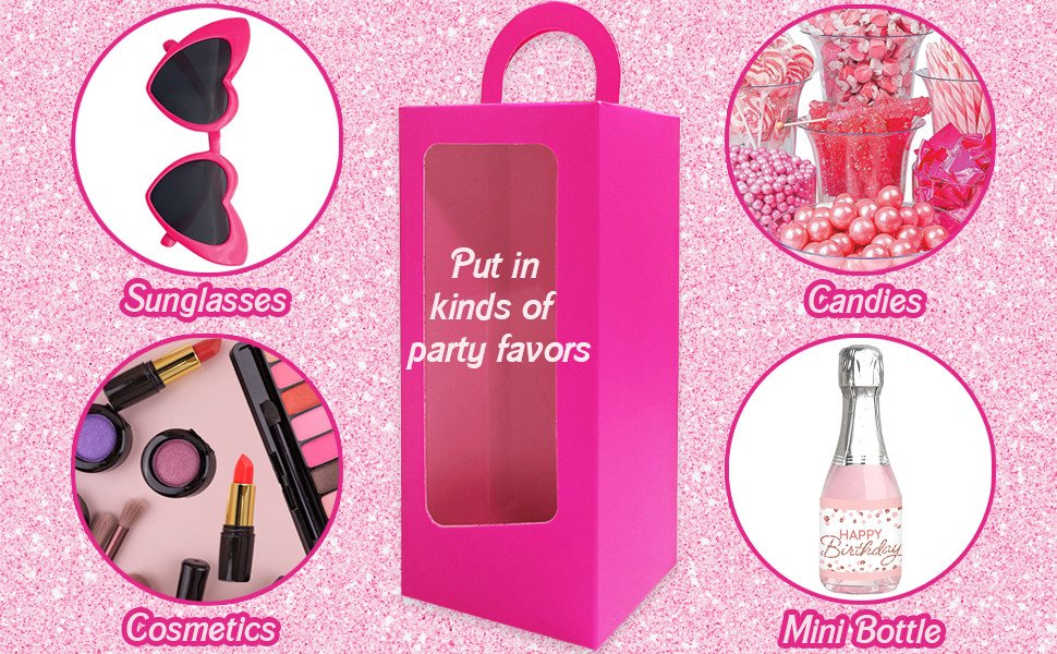 manufacturer direct 12 hot pink party favor boxes 90s doll pink girls birthday gift gable treat box candy goodie tall gable window box for pink girl princess birthday wedding bridal shower bachelorette decorations supplier direct