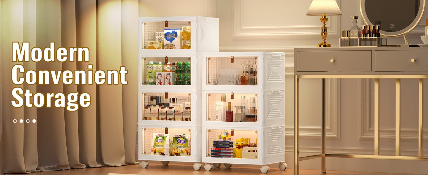 factory price 4 tier stackable storage bins with lids, 23qt plastic storage containers with magnetic doors & wheels, convenient storage bins closet organizers, household organization for home, party, office, dorm volume discount