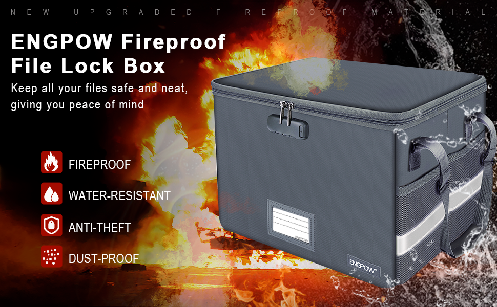 factory price engpow file box with lock, fireproof document box with zipper lid,collapsible file organizer storage box filing box with handle,portable home office safe box for hanging letter/legal folder,grey volume discount