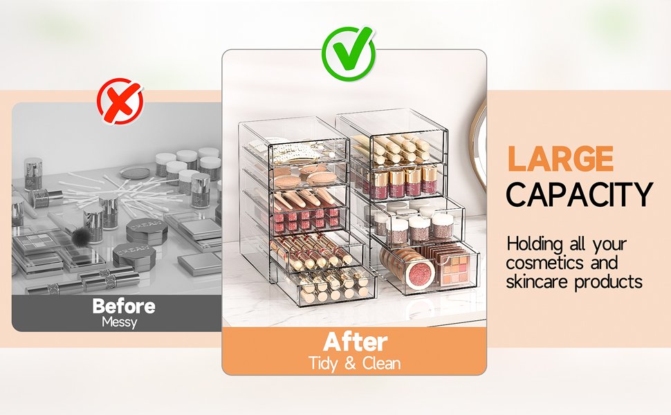 buy in bulk makeup drawer storage organizer with 20 drawers, 4 set acrylic office desk organization and storage, dustproof drawer organizer for makeup, office, countertop, jewelry, pen, desktop, bathroom, bedroom source from factory