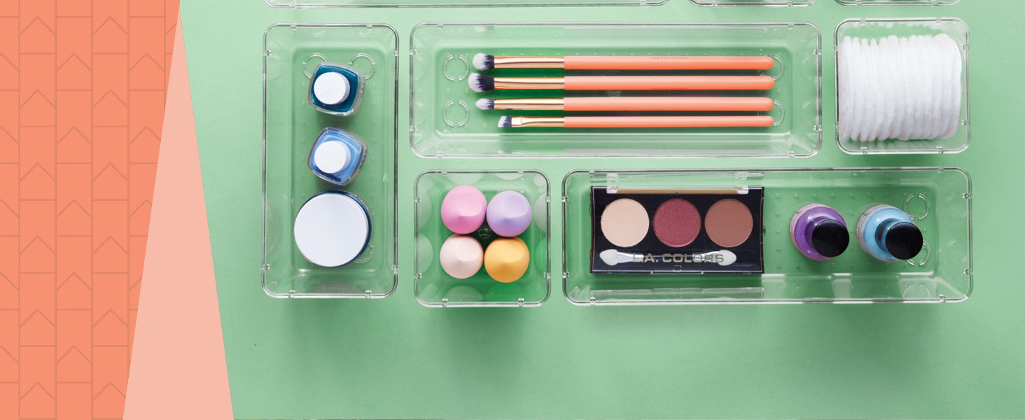 factory direct 25 pcs clear plastic drawer organizers set, 4 sizes clear drawer organizers & storage bins for makeup/jewelry vanity, kitchen gadgets or office desk. bathroom drawer organizer trays with non-slip pads oem/odm services