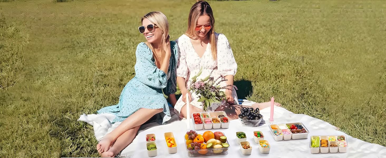 factory direct bandesun divided serving tray with lid and handle - clear organizer for candy, fruits, nuts, snacks - snackle box charcuterie container for portable snack platters - perfect for party, entertaining oem/odm services