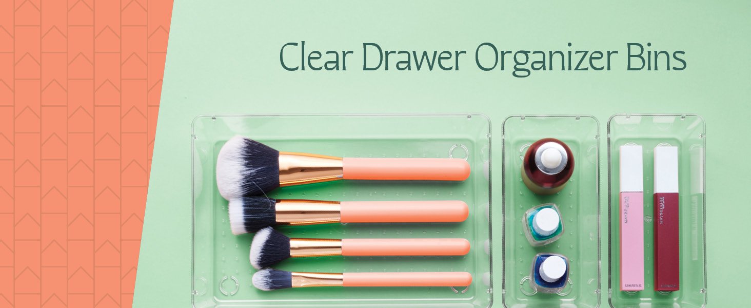 factory direct 25 pcs clear plastic drawer organizers set, 4 sizes clear drawer organizers & storage bins for makeup/jewelry vanity, kitchen gadgets or office desk. bathroom drawer organizer trays with non-slip pads oem/odm services