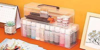 buy in bulk udefineit 2 sizes portable clear acrylic paint organizer boxes with handle, empty craft paint storages for paint bottle/brush, hold up to 30 bottles of 2 fl. oz acrylic paints, plastic long pencil box source from factory