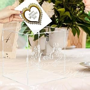buy in bulk dezzer acrylic wedding card box with sign, large clear acrylic card box with lock for wedding reception anniversary shower birthday party events decorations source from factory