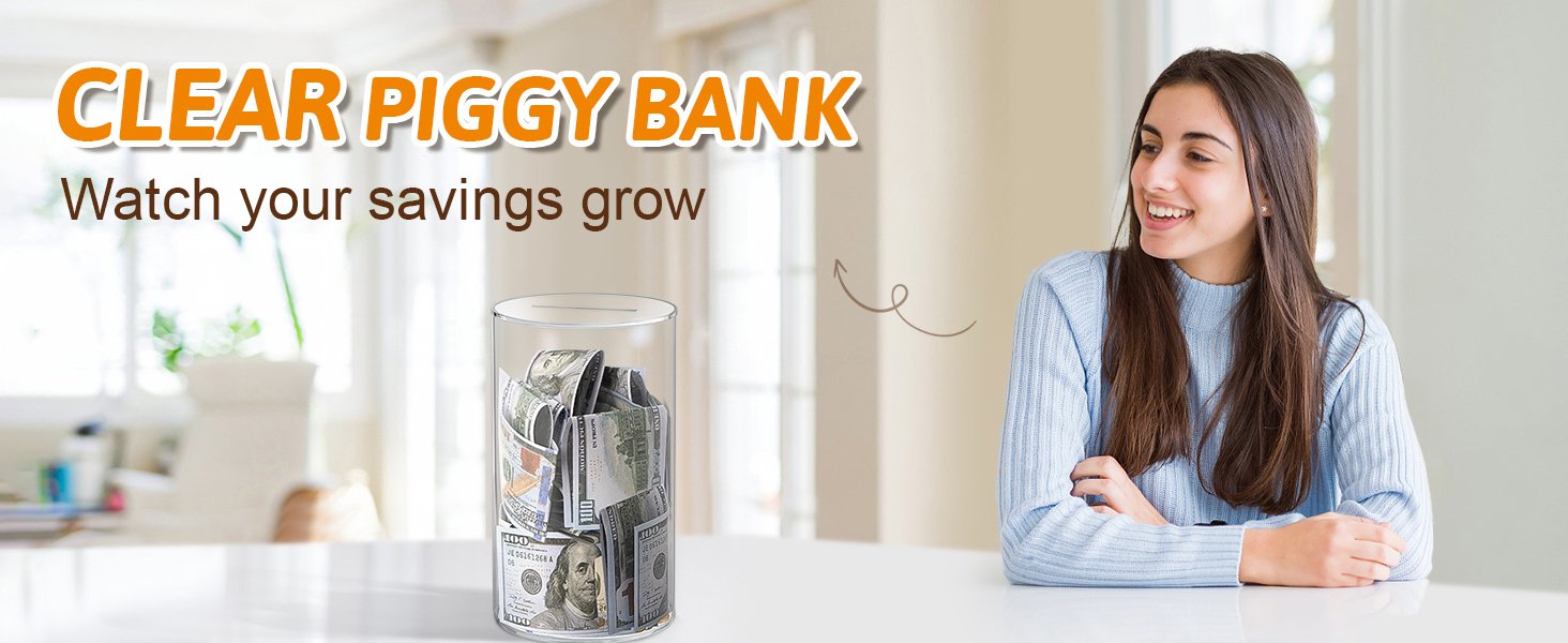 buy in bulk hicocool clear piggy bank, acrylic piggy bank for adults must break to open, clear acrylic piggy bank unopenable for real money boys girls birthday gift (8