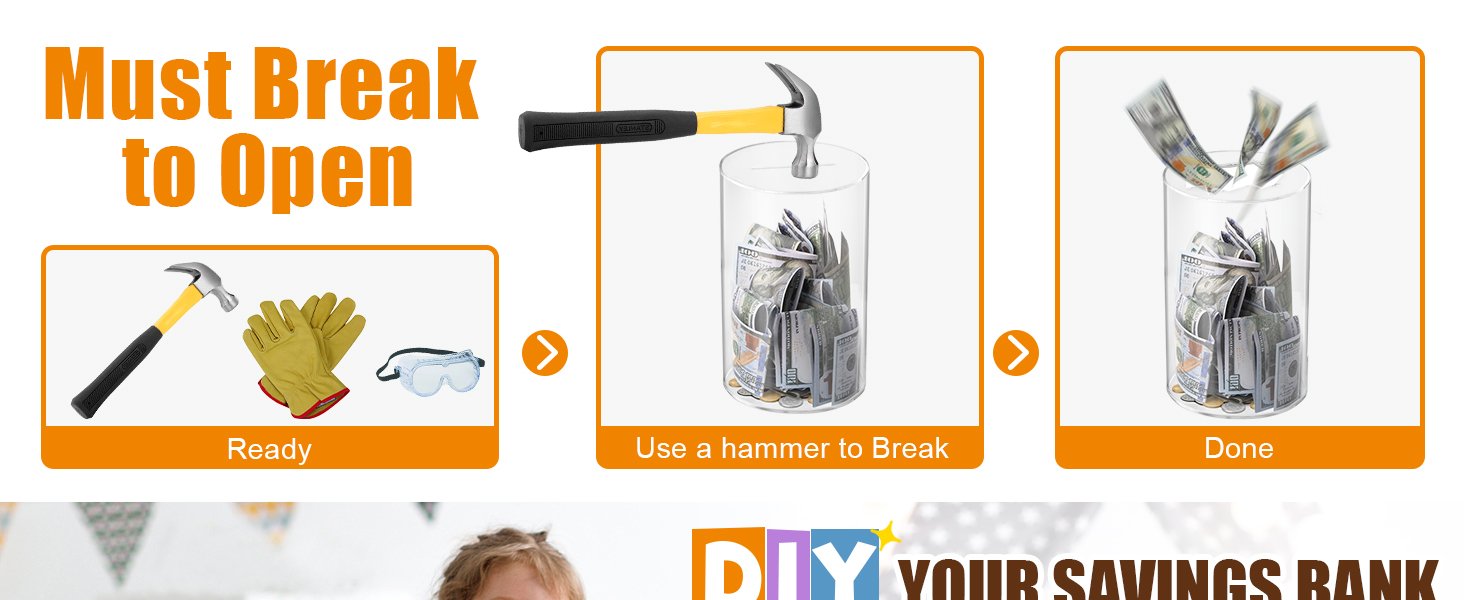 buy in bulk hicocool clear piggy bank, acrylic piggy bank for adults must break to open, clear acrylic piggy bank unopenable for real money boys girls birthday gift (8