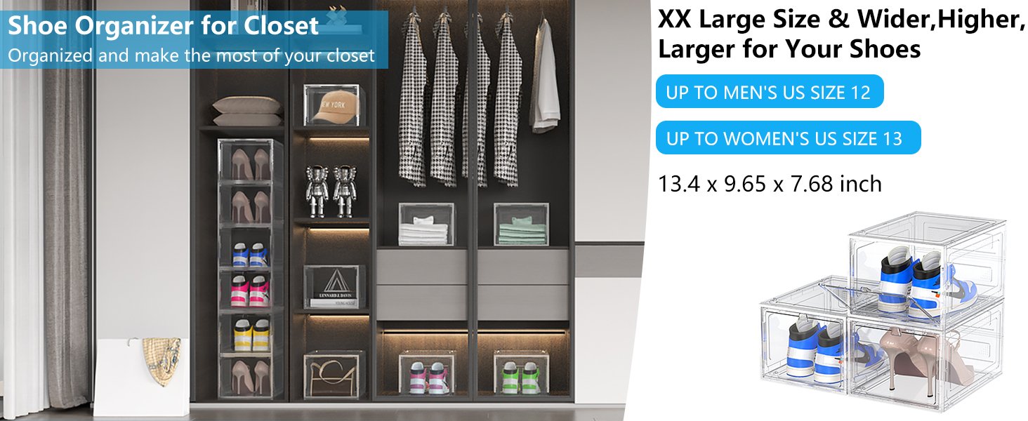 Acquista all'ingrosso 6 scatole rigide, robuste, spesse, grandi, per riporre le scarpe nell'armadio, contenitori trasparenti impilabili per scarpe da ginnastica, contenitori espositori con coperchi, trasparenti, provenienti dalla fabbrica.