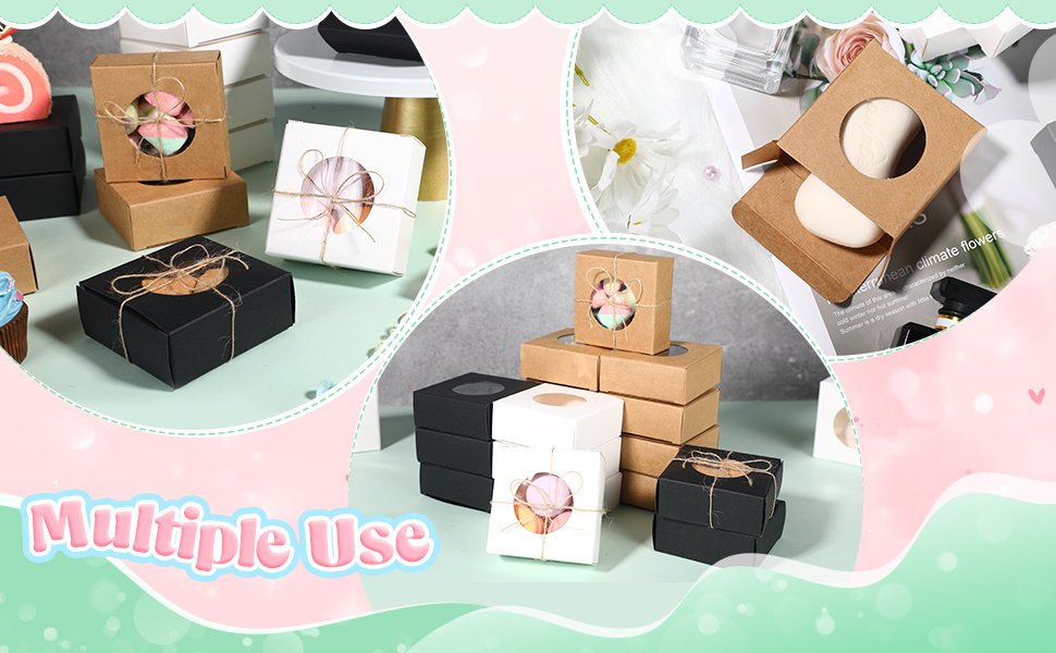 trade price chinco 30 pcs kraft paper box with clear window homemade soap boxes presents packaging boxes for bakery cookies cake packaging birthday party gift boxes(original, 3 x 3 x 1.2 inch) wholesale supplier