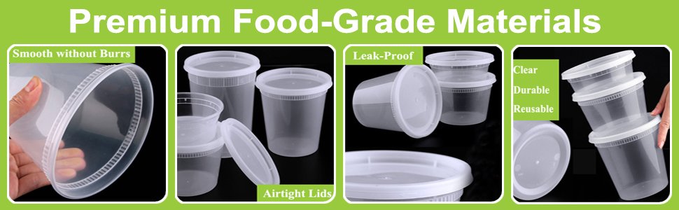 direct bulk orders [80 combo sets] food storage containers with lids, 8oz, 16oz, 32oz plastic deli containers with lids freezer storage containers, bpa free leakproof, microwave | dishwasher | freezer safe low-cost wholesale