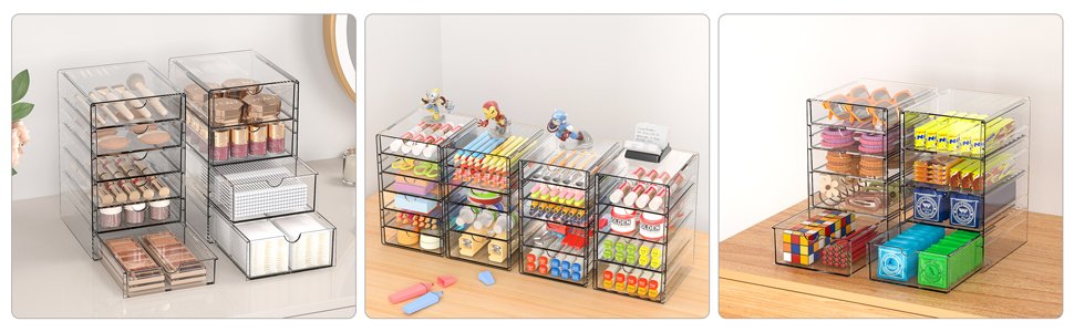buy in bulk makeup drawer storage organizer with 20 drawers, 4 set acrylic office desk organization and storage, dustproof drawer organizer for makeup, office, countertop, jewelry, pen, desktop, bathroom, bedroom source from factory