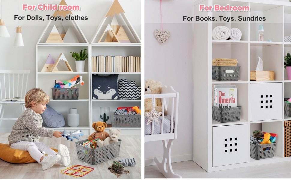 factory price areyzin plastic storage baskets bins with lid organizing container lidded knit storage organizer bins for shelves drawers desktop closet playroom classroom office, 6 pack volume discount