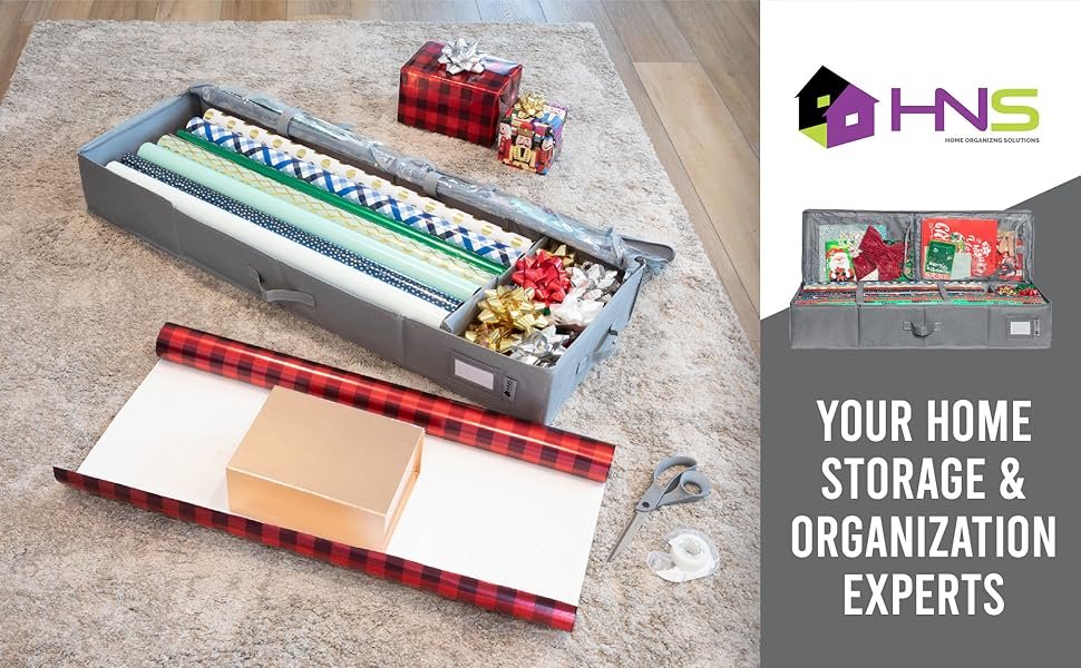 trade price premium wrapping paper storage container -durable material 600d tear-proof - fits up to 27 paper rolls -extra pockets for ribbons & bows. underbed gift wrap organizer, ideal for holiday christmas, etc wholesale supplier