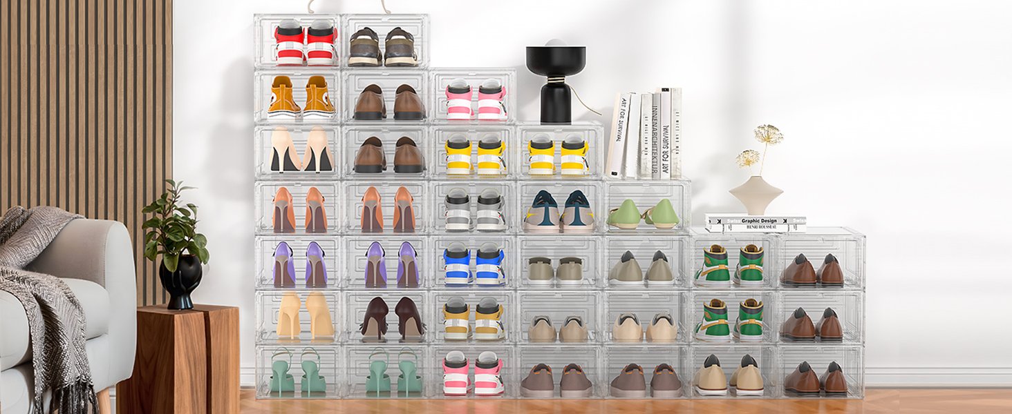 Acquista all'ingrosso 6 scatole rigide, robuste, spesse, grandi, per riporre le scarpe nell'armadio, contenitori trasparenti impilabili per scarpe da ginnastica, contenitori espositori con coperchi, trasparenti, provenienti dalla fabbrica.