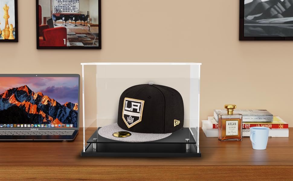 buy in bulk wanlian clear hat display case,acrylic baseball cap holder stand with stainless steel risers,perfect for baseball,football or snapback caps/cap of any mini helmet(8.6x7.9x7inch,l*w*h) source from factory