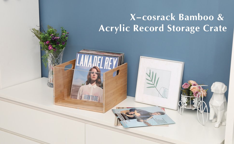 buy in bulk record album storage crate, bamboo & acrylic vinyl ​record crate, multifunctional visible record holder crate with handle, great for storing vinyl ​record lp's/albums hanging letter size folders toy source from factory