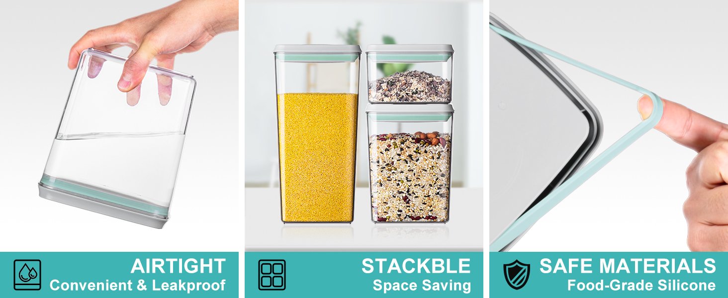 factory direct ankou pop airtight food storage containers with lids- 3 pcs stackable one button opening food containers, kitchen pantry storage containers for snacks candy salt herbs spices bpa-free (1.2 qt * 3) oem/odm services