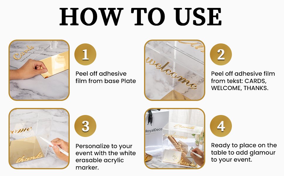 buy in bulk personalized acrylic card box with gold mirror - clear wedding box for cards, cash & envelopes, includes customization marker for parties, events & gifts. source from factory buy in bulk personalized acrylic card box with gold mirror - clear wedding box for cards, cash & envelopes, includes customization marker for parties, events & gifts. source from factory