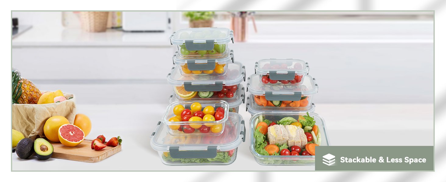 direct bulk orders verones 10 pack glass meal prep containers, airtight glass lunch containers, stackable glass food storage containers set with lids,exclusive of bpa,for microwave, oven, freezer & dishwasher,grey low-cost wholesale