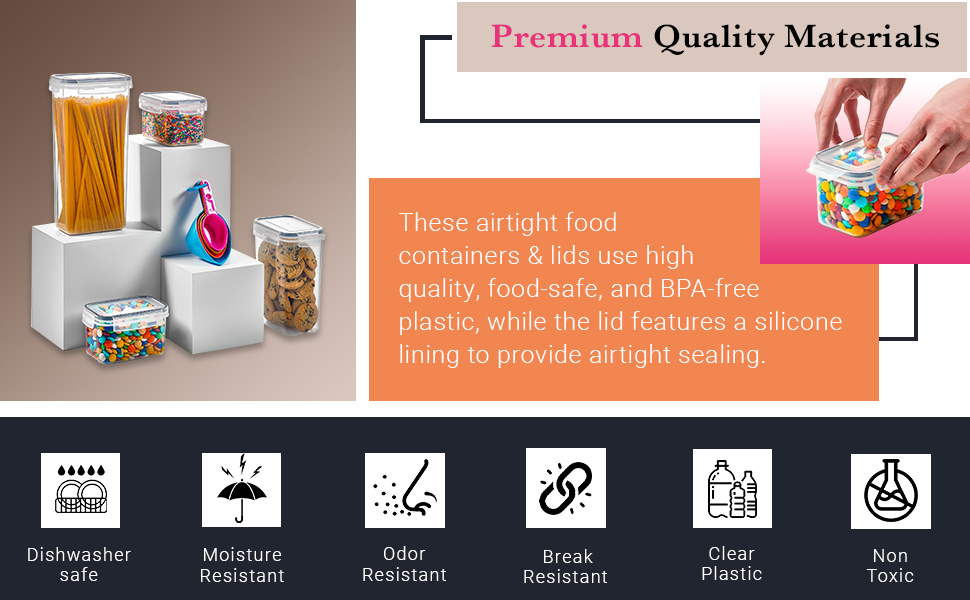 factory direct 24 pack airtight food storage container set - bpa free clear plastic kitchen and pantry organization canisters with durable lids for cereal, dry food flour & sugar - labels, marker & spoon set oem/odm services