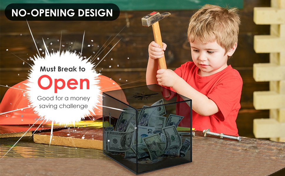 buy in bulk piggy bank for adults must break to open, vcertcpl acrylic clear piggy bank money saving box for cash saving, unopenable adults piggy bank for real money bank coin bank change jar (gray s, 15 * 15cm) source from factory