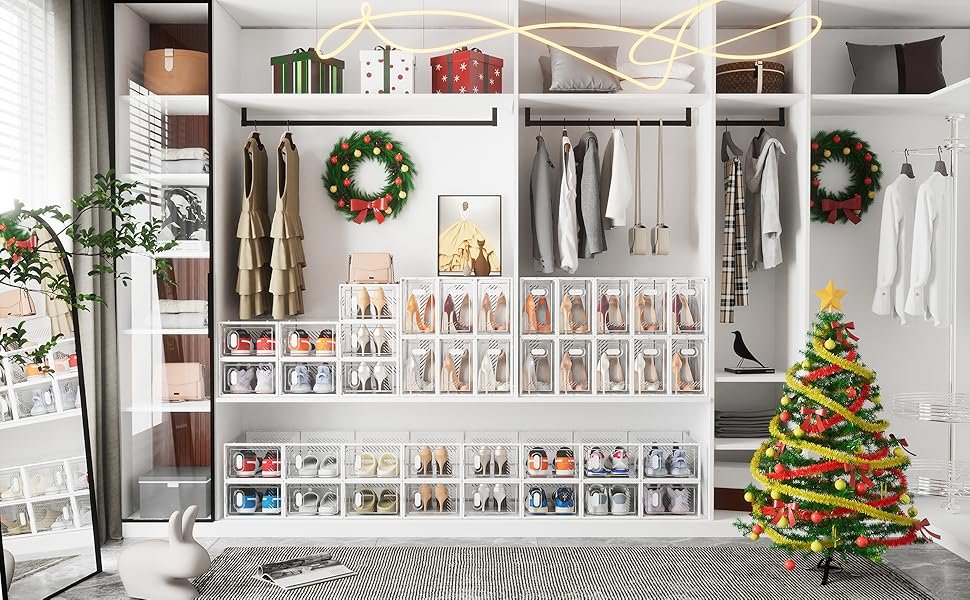 factory direct shoe storage, 12 pack shoe organizer for closet, shoe boxes clear plastic stackable shoe containers with lids for size 10 oem/odm services