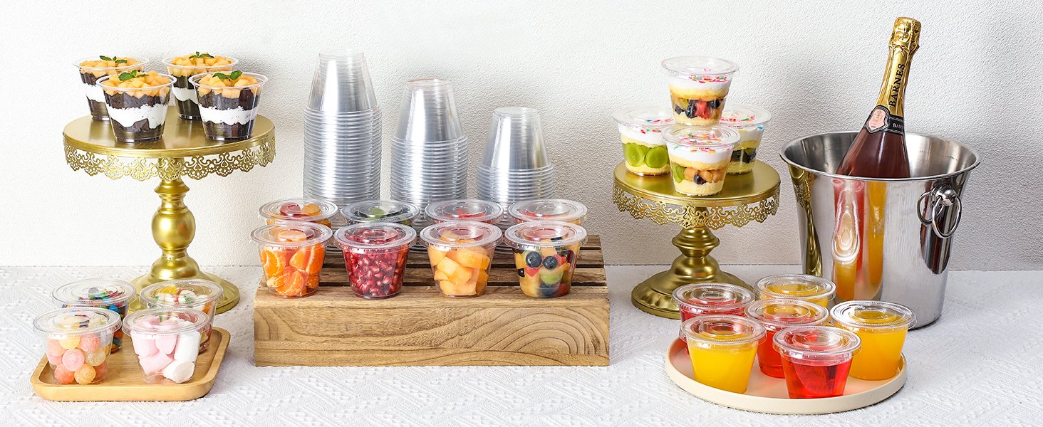 factory direct 100 sets, 9 oz clear plastic cups with flat lids no hole, disposable cups with lids for ice cream, pudding, cake, snacks smoothie, milkshake, cold drinks oem/odm services