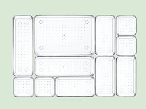 factory direct 25 pcs clear plastic drawer organizers set, 4 sizes clear drawer organizers & storage bins for makeup/jewelry vanity, kitchen gadgets or office desk. bathroom drawer organizer trays with non-slip pads oem/odm services