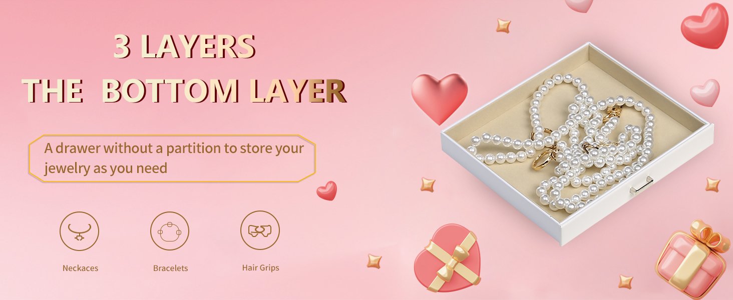 trade price boovo clear lid jewelry box,3 layers jewelry organizer large multi-functional jewelry storage box with 2 drawers,jewelry display case of rings earrings necklace bracelets for women girls (white) wholesale supplier