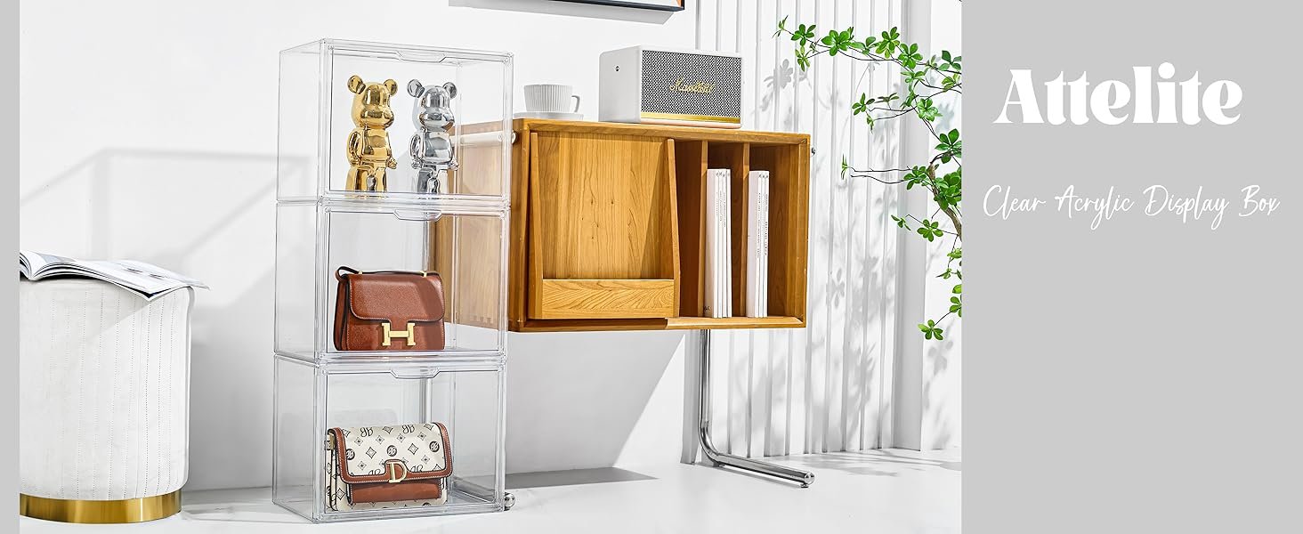 buy in bulk attelite plastic purse and handbag storage organizer for closet, clear acrylic display case with magnetic door for wallet, book, cosmetic, clutch organization 3 pcs source from factory