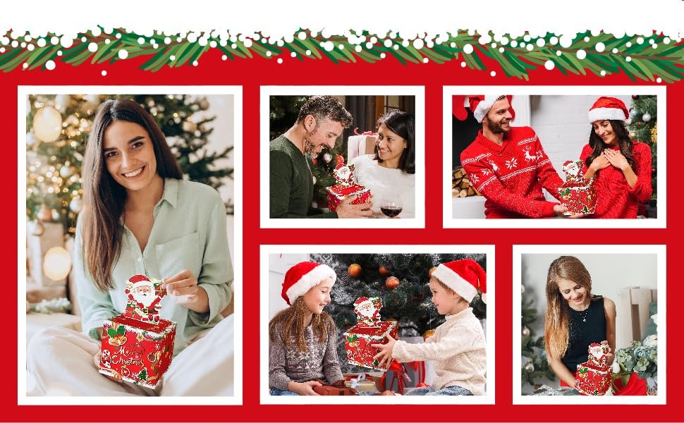 trade price christmas money box for cash gift pull, surprise explosion gift with 60pcs transparent bags for christmas, diy holiday cash box for money holder for women men girls boys mom dad (red) wholesale supplier