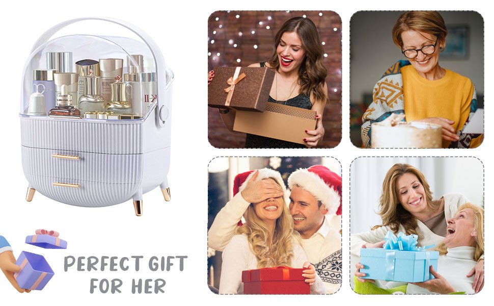 trade price makeup organizer for vanity, make up organizers and storage, cosmetics skincare organizers with lid and drawers, cosmetic display cases for countertop, bathroom, dresser, ideal gifts for women(white) wholesale supplier