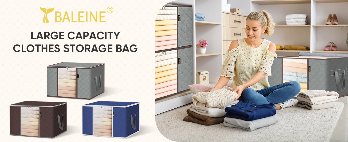 factory price baleine 2 pack clothes storage bags, 24 gallon storage containers with reinforced handle sturdy zipper, closet storage for blanket comforter pillow bedding (grey, 2 pack) volume discount
