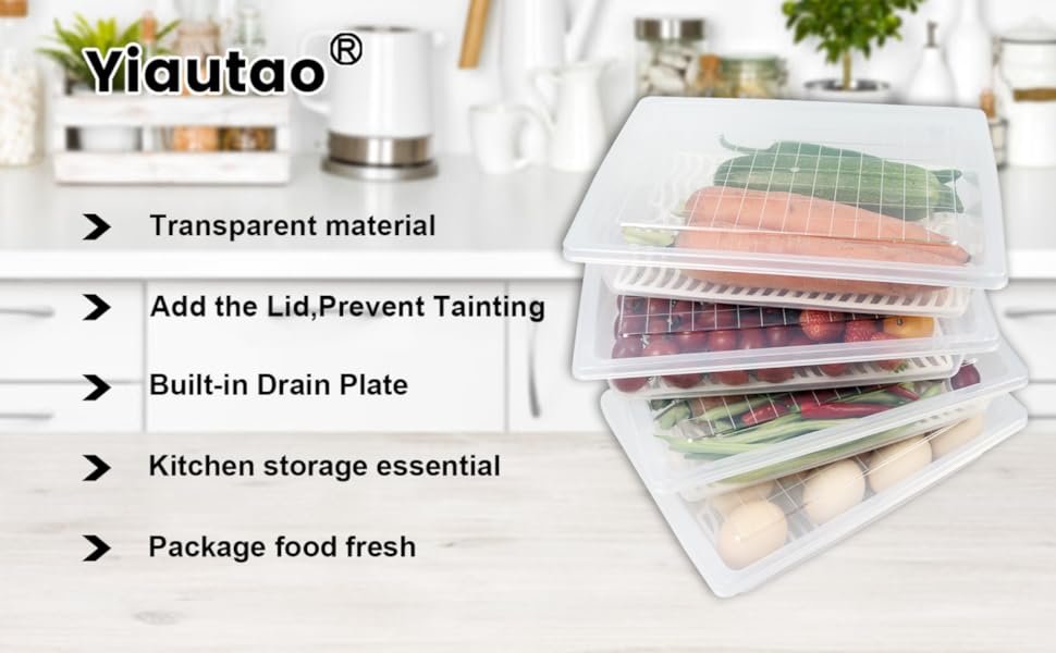 direct bulk orders food storage container, plastic food containers with removable drain plate and lid, stackable portable freezer storage containers - tray to keep fruits, vegetables, meat and more (4,large) low-cost wholesale